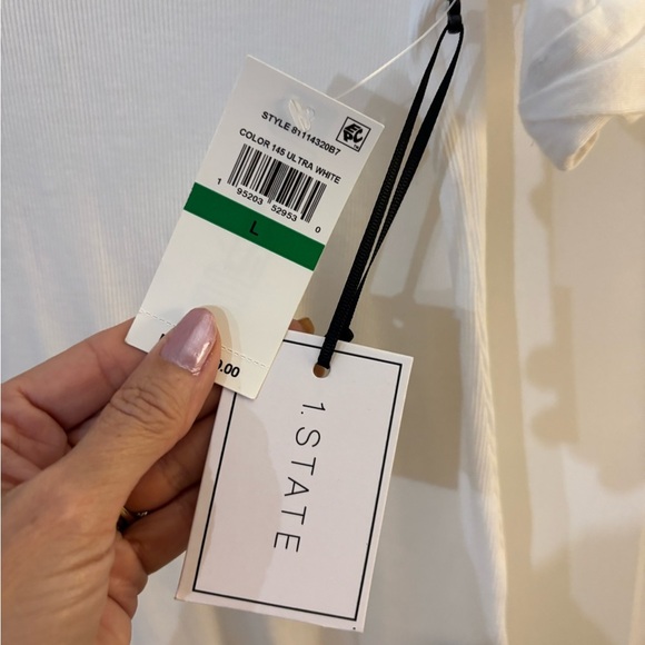 1.State White ridded Puff Sleeve Top/ Tee Sz L NWT - Picture 7 of 8